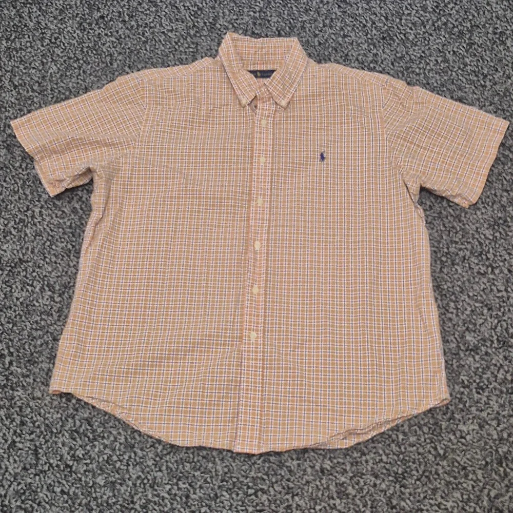 Polo Ralph Lauren Mens XL Short Sleeve Button Down Shirt‎ Orange Plaid Cotton